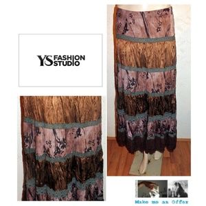 YS USA Brown Satin Look Bohyo Peasant Long Skirt